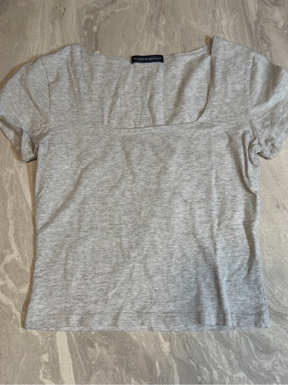 Brandy Melville Light Grey Square Neck Short Sleeve Tee